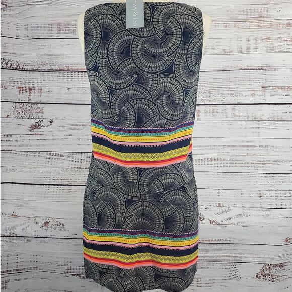 Renee C Layer Tiered Sleeveless Dress S Boho Geometric Rainbow Stripe Print NWT - Picture 5 of 14